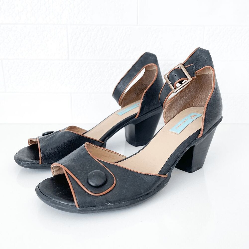 Miz Mooz Womens Cookie Ankle Heeled Platform Leather Sandals Black Size 7.5